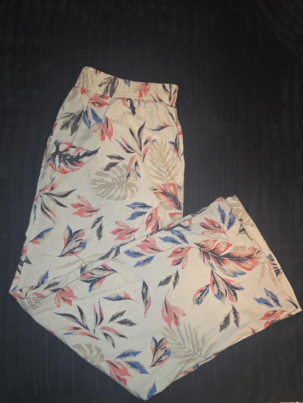 Men's Beige Tropical Print Cotton Pants - Floral Beachwear